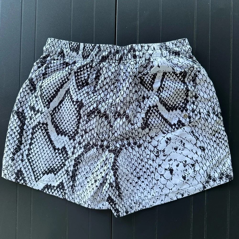 Men’s Black & White Snake-Print Swim Trunks